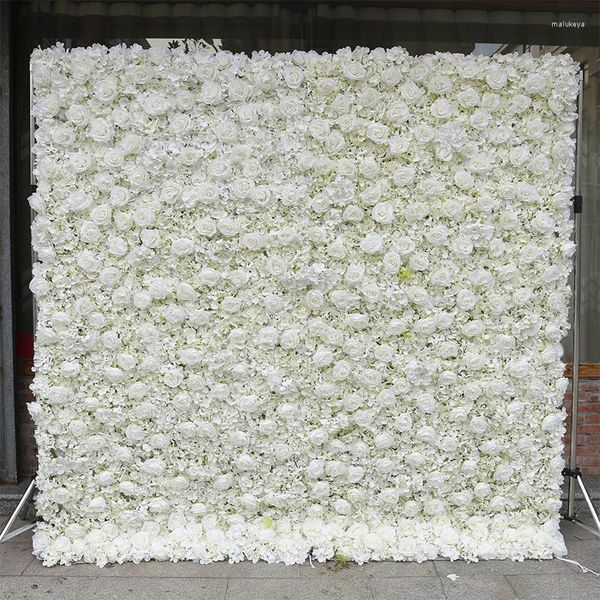 Fleurs décoratives luxe 3D blanc fleur mur événement mariage toile de fond déco Rose tissu rideau artificiel Floral fête accessoires fenêtre affichage