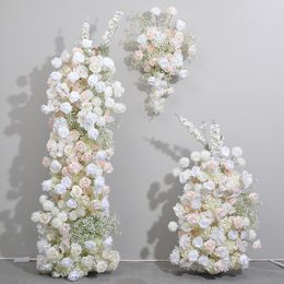 Fleurs décoratives de luxe 5D, décoration de fleurs blanches, accessoires de fond de mariage, support de Rose, pièce centrale de Table respirante pour bébé, boule