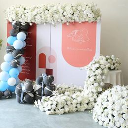 Fleurs décoratives Luxury Artificiel Flower Row Arrangement Backdrop Wall Decor Ball Champagne Wedding Welcome Sign