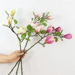 Fleurs décoratives Luxury Artificiel Magnolia Flower branche pour le mariage à la maison Décoration El Fake Garden Decor Flores