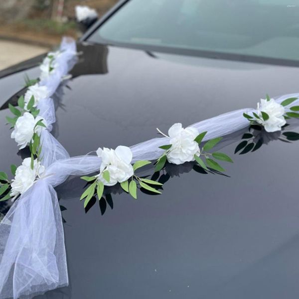 Flores decorativas de lujo DIY, cinta para coche de boda, decoración de rosas, tul de seda, 9 cabezas para fiesta, limusina, adorno para eventos