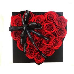 Fleurs décoratives, cadeau de luxe pour petit ami, cœur aimant, fleur Rose préservée avec boîte