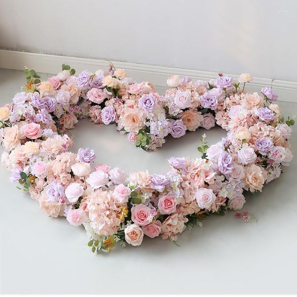 Flores decorativas Corazón de lujo Rosa Hortensia Fila de flores Boda Arco Telón de fondo Puerta Deco Fiesta Etapa Cumpleaños Día de San Valentín Prop