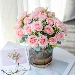 Fleurs décoratives De Luxe Rose Rose Automne Soie Artificielle De Mariage Décoration De La Maison De Haute Qualité Pivoine Blanche Simple Bouquet Faux Fleur Mur