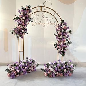 Flores decorativas de lujo púrpura champán rosa flor artificial fila boda telón de fondo arco decoración colgar arreglo floral evento fiesta po