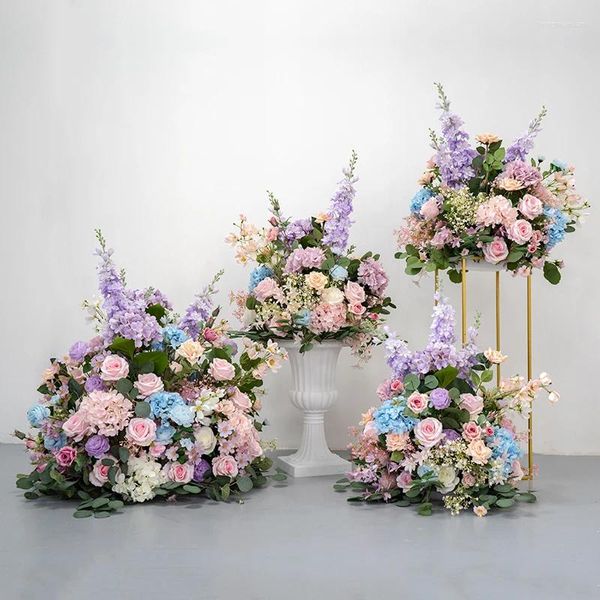 Fleurs décoratives de luxe violet jacinthe fleur artificielle boule de mariage toile de fond décor accessoire table pièce maîtresse fête florale scène route
