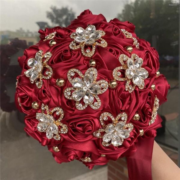 Fleurs décoratives luxe strass mariage accessoires Bouquet pour mariée à la main soie Rose demoiselles d'honneur tenant multicolore mariée