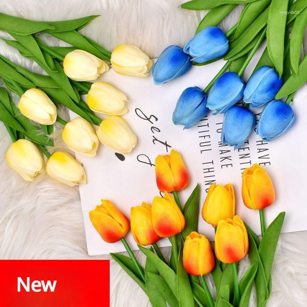 Bouquet de tulipes de luxe, fleurs décoratives, artificielles au toucher réel, décoration de Mariage pour la maison, main de mariée, tulipes haut de gamme, décor de Mariage