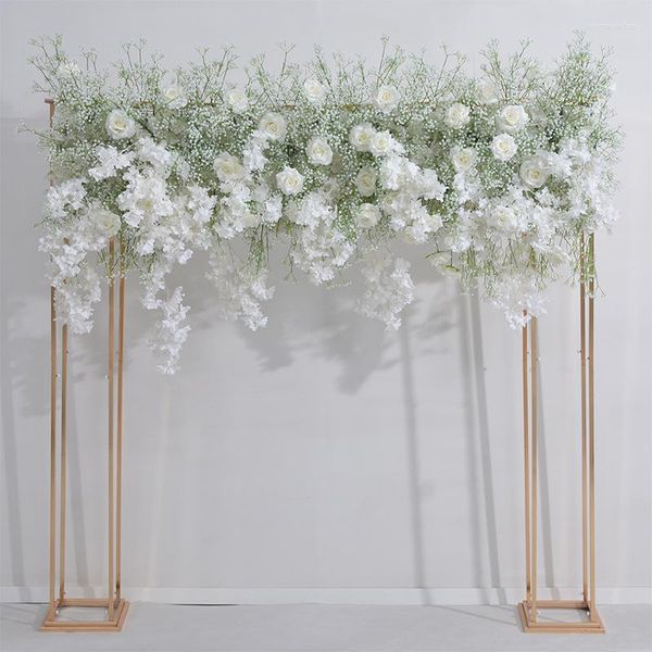 Fleurs décoratives De Luxe Blanc Babybreath Rose Accrocher Orchidée Fleur Rangée Arrangement De Mariage Toile De Fond Décor Mur Gypsophile Floral Événement Fête