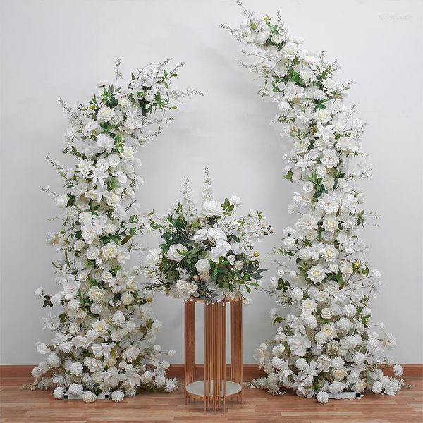 Fleurs décoratives Arrangement Floral blanc de luxe, décoration de mariage, arc de fleurs, décor de fond, rangée de cornes, accessoires Po d'extérieur haut de gamme