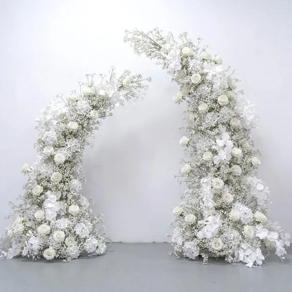 Fleurs décoratives Luxe Blanc Rose Babysbreath Fleur Artificielle Rangée De Mariage Toile De Fond Arch Décor Accrocher Arrangement Floral Événement Fête Po 2024303