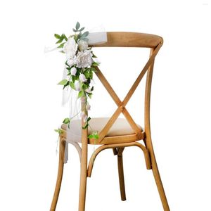 Fleurs décoratives Ly chaise de mariage chaises artificielles fleur en soie avec des rubans pour les accessoires de photographie