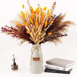 Fleurs décoratives Lychee Life 29pcs Orange Setaria Viridis Plantes Artificielles Préservées Naturelles Fournitures De Fête De Mariage El Boho Home Decor