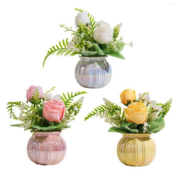 Fleurs décoratives en soie, décoration réaliste, Pot en céramique, bonsaï de Table