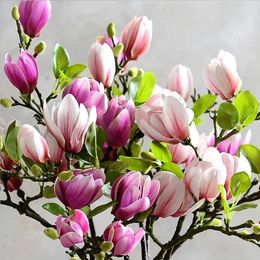 Fleurs décoratives Magnolia Branche Artificiel Real Touch Bouquet pour arrangement floral Bureau de mariage salon Cuisine Cuisine Cable Home