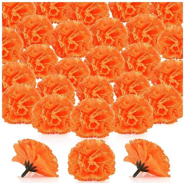 Fleurs décoratives souci têtes de fleurs en vrac 100 pièces pour guirlandes artisanat soie orange