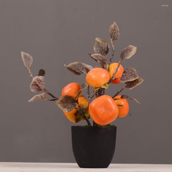 Fleurs décoratives MBF arbre fruitier artificiel bonsaï plantes en pot réalistes kaki El décoration de fête de mariage décor