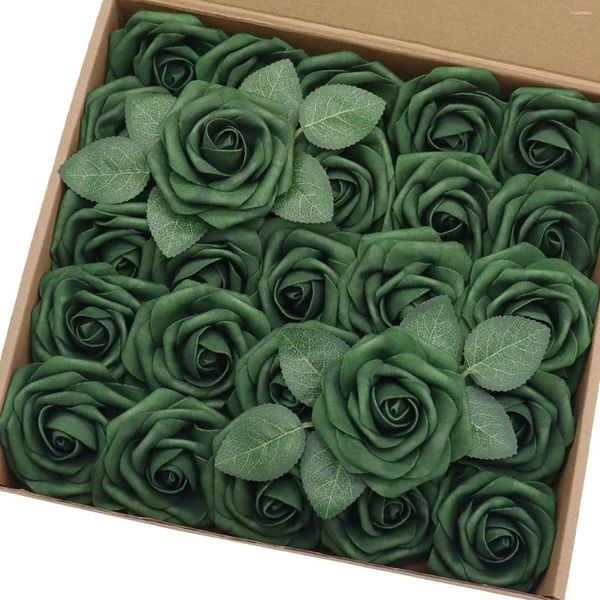 Fleurs décoratives Méfiel Mariage artificiel 25pcs Émeraude Fausse Roses en mousse avec tige pour centres de table de décoration bricolage Arrangements bouquets