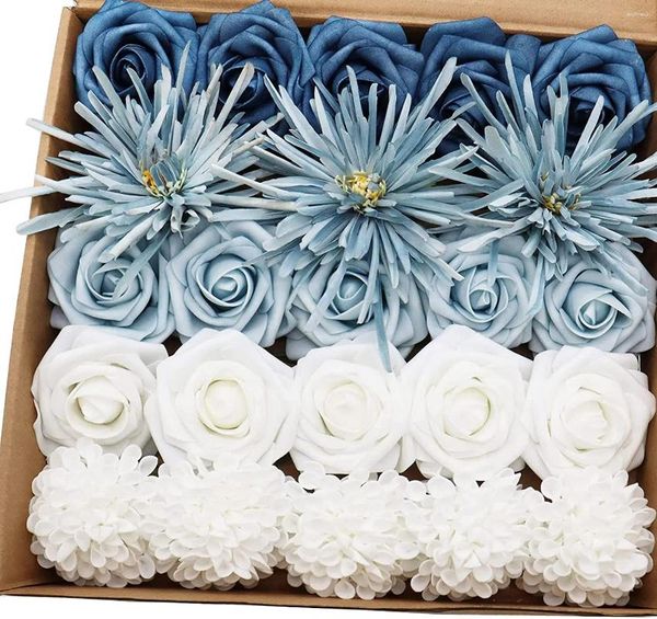 Fleurs décoratives Mefier maison artificielle bleu poussiéreux Combo mariage pour bricolage Bouquets centres de table arrangements floraux