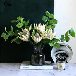 Fleurs décoratives meldel artificiel fleur de soie roi protea arrangement de bricolage faux empereur blanc à la maison de la fête de mariage décoration