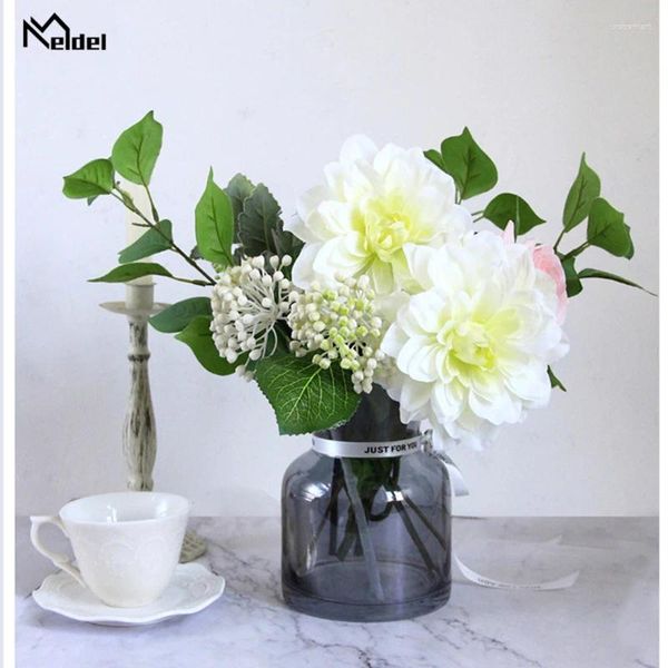 Flores decorativas Meldel Flor Artificial Seda Dahlia Arreglo de bricolaje Single Rama Falsia Falsa Table Home Fiesta Decoración de bodas