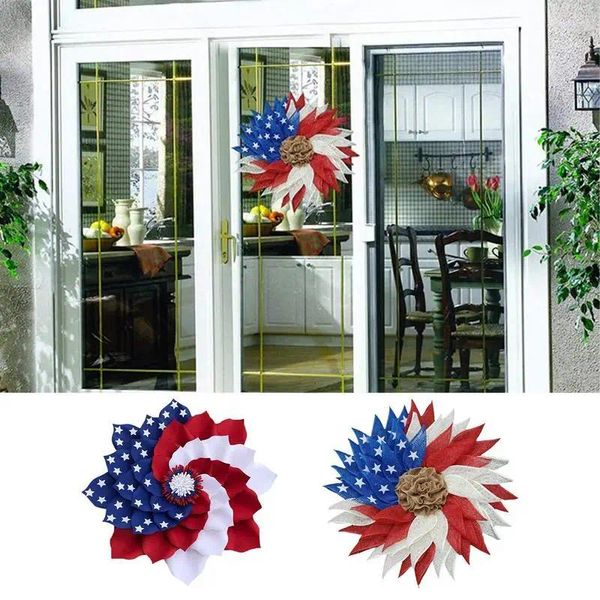 Couronnes de fleurs décoratives pour le jour du souvenir, couronne d'indépendance, cintres de porte, Style ferme, extérieur, patriotique d'été