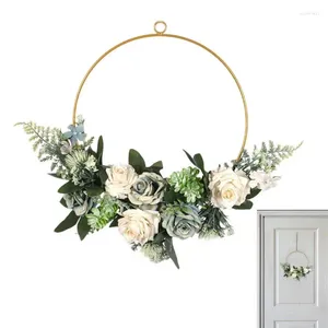 Cerceau Floral décoratif en métal, couronne de fleurs de printemps, feuille verte pour porte fenêtre d'été, décorations murales de fête