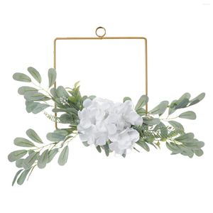 Flores decorativas Colgantes de metal Corona de aro Hortensia Hojas blancas y sauce Guirnalda de anillo de vid