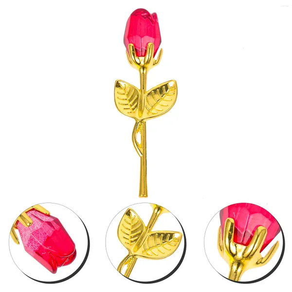 Fleurs décoratives Ornement de fleur de rose en métal avec décoration de mariage de la Saint Valentin en cristal