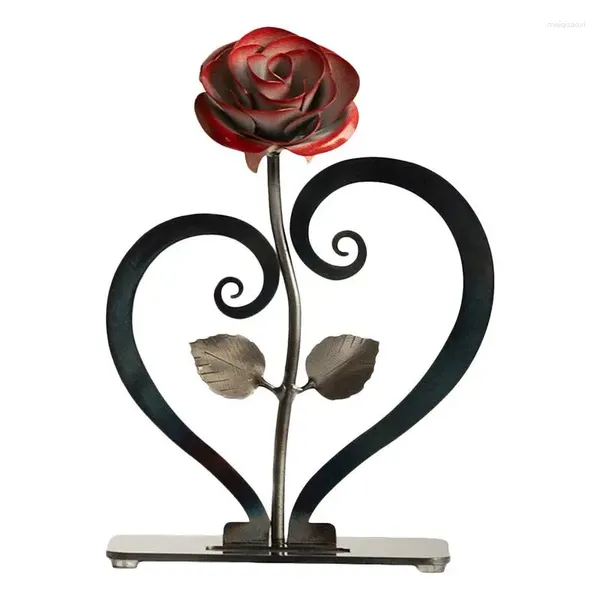 Roses décoratives en métal, cadeau en fer forgé à la main avec support, ornements de bureau pour salon, chambre à coucher, étude