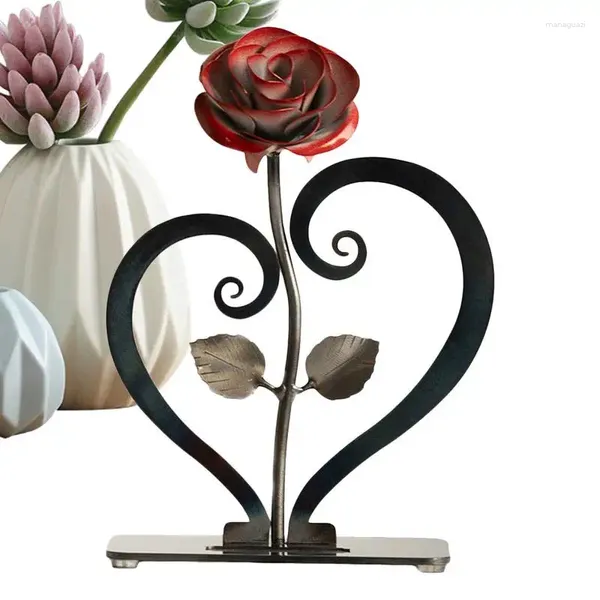 Flores decorativas, regalo de rosa de Metal, adornos en forma de corazón con aniversario de boda para esposa, sala de estar, dormitorio, estudio