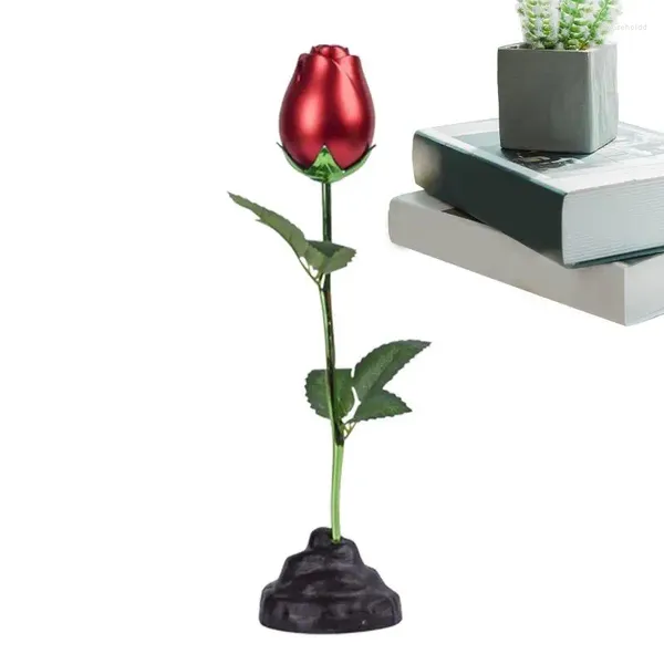 Statue de roses décoratives en métal, fleurs debout en alliage d'aluminium, cadeaux romantiques de la saint-valentin, ornements de table pour cour