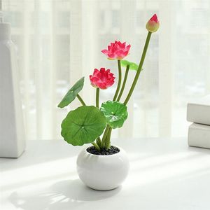 Fleurs décoratives Mini plante artificielle en soie de Lotus pour la décoration de la cour faux décor de chambre fleur en pot