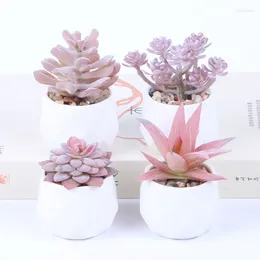 Mini plante artificielle en PVC PE, fleurs décoratives, mélange rose, succulente, en céramique, en pot, Anti-chute, décoration de bureau, bonsaï, décoration de maison