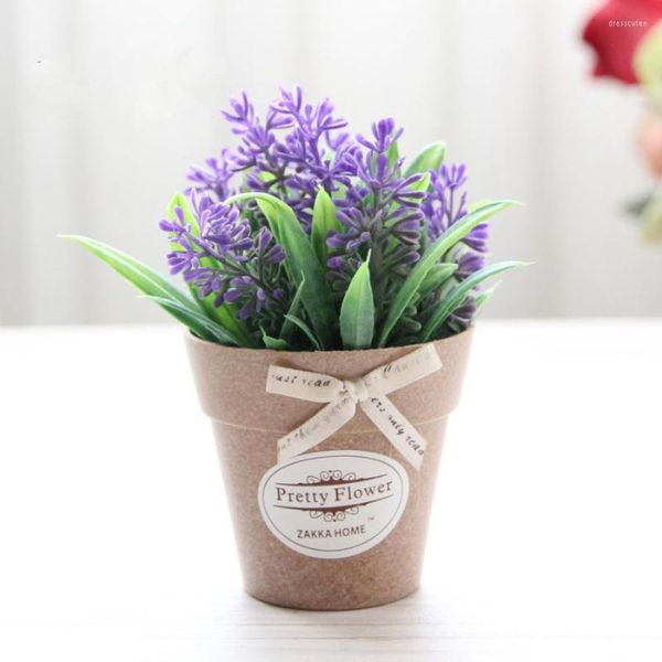 Fleurs décoratives Mini Plante Artificielle Pastorale Lavande Carton Emballage Bonsaï Fleur Faux Table En Plein Air Maison Jardin Décor