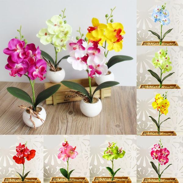 Flores decorativas Mini simulación artificial Phalaenopsis fiesta de boda flor de seda falsa decoración del ramo decoración de la mesa de la habitación del hogar
