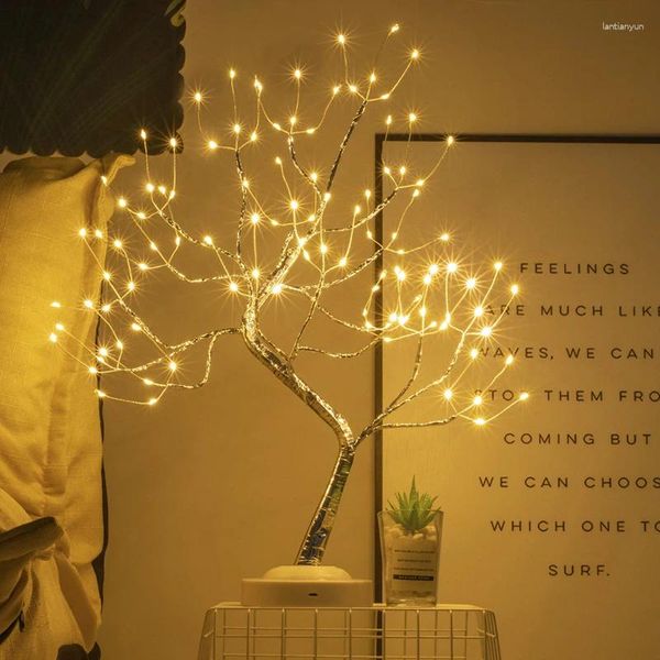 Fleurs décoratives mini arbre de Noël plantes artificielles à LED bouton de cuivre lampe en cuivre lampe nocturne décoration de décoration intérieure Décoration 8 Éclairage