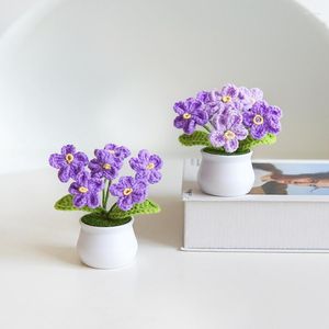 Fiori decorativi Mini vaso da fiori all'uncinetto finito pianta lavorata a mano per soggiorno carino ornamento da tavolo compleanno regali per bambini Decor