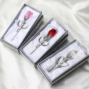 Decoratieve bloemen Mini Crystal Rose Flower San Valentin Daggeschenken Roze met geschenkdoos Fake Wedding Party Decor Verjaardag