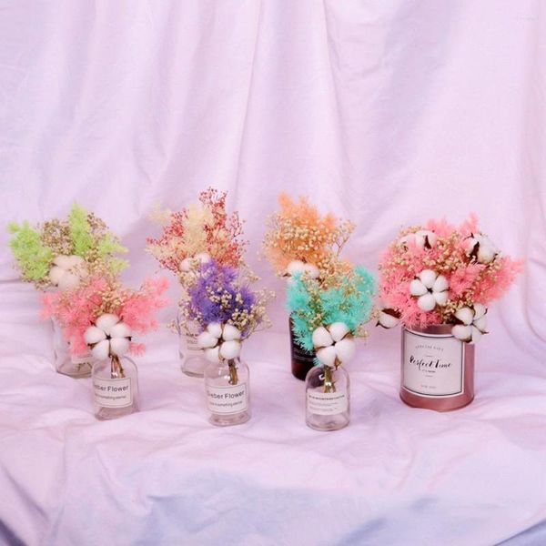 Flores decorativas Mini lindo algodón secado ramo plantas artificiales DIY hecho a mano boda habitación Navidad hogar escritorio decoración suministros