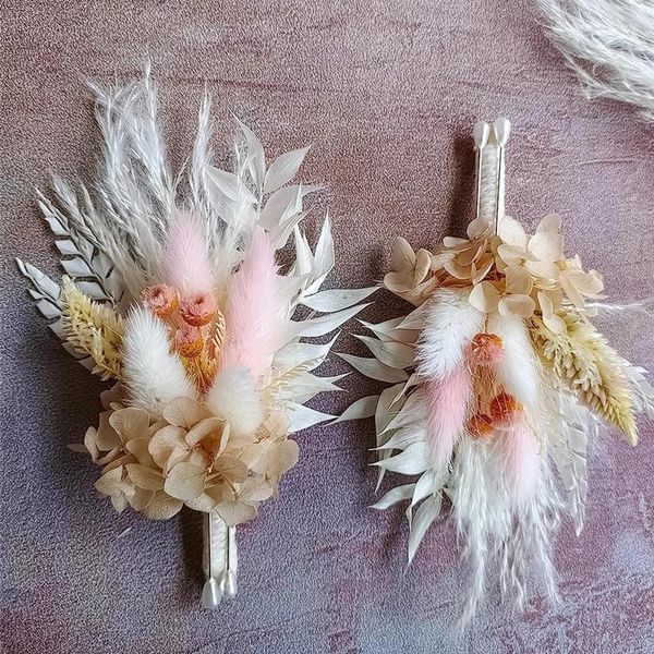 Fleurs décoratives mini boutonnières de fleurs séchées pour la demoiselle d'honneur corsage boho marié rustique marié et garons de la décoration rose poussiére