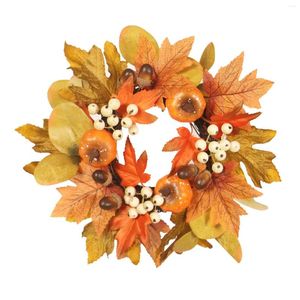 Decoratieve bloemen Mini herfstkaarsenkransen Ringen Kunstmatige pompoen Thanksgiving-houder