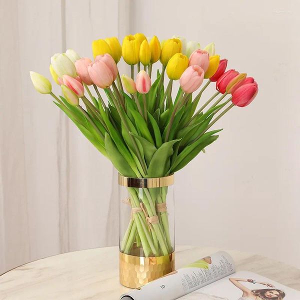 Fleurs décoratives Mini Latex PU tulipe fleur artificielle maison mariage décor Simulation hydratant réel toucher faux accessoires fournitures