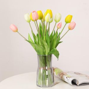 Fleurs décoratives Mini Latex PU tulipe fleur décor de mariage à la maison Simulation hydratante vraie touche fausse plante pographie accessoires fournitures
