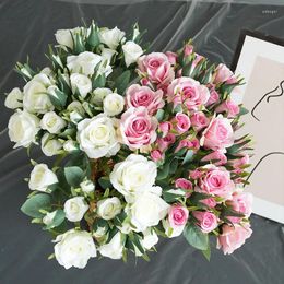 Decoratieve bloemen Mini Rose 15 Heads Fall Decoratie gekrulde Roses Branch Luxe Fake Wedding Home Decor Artificiales