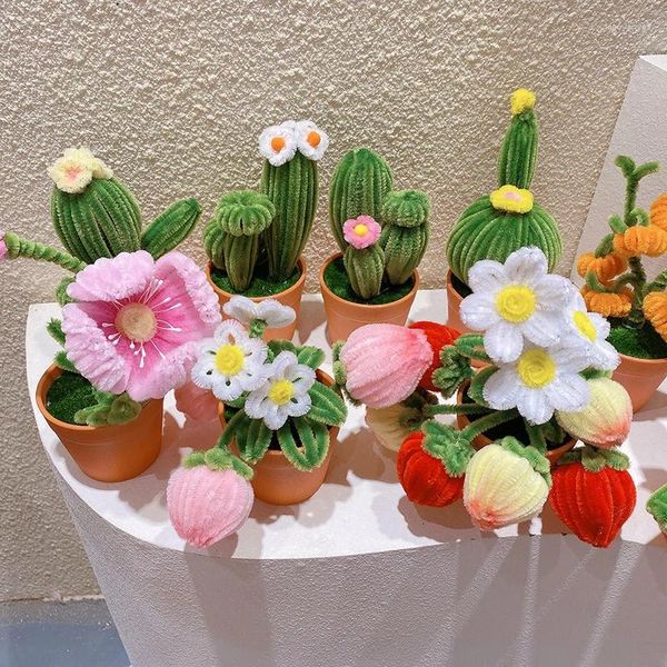 Fleurs décoratives Mini bâton torsadé plante en pot simulé Cactus vert fraise corne fleur cloche orchidée citrouille ornement maison
