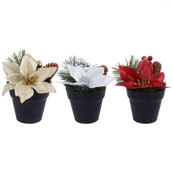 Fleurs décoratives miniatures pour arbre de noël, fleurs artificielles en soie, ornement de nativité, accessoires de décoration pour la maison