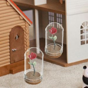 Flores decorativas Miniatura Rosa preservada Casa de muñecas Mini cúpula de vidrio eterna Pequeña flor nunca marchita para siempre
