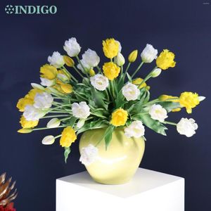 Fleurs décoratives Miranda tulipe bourgeon pétales en silicone souple (jaune 25 pièces blanc 25 pièces) décoration de table fleur artificielle cadeau de pendaison de crémaillère -