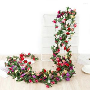 Fleurs décoratives missdeer 2,5 m de roses de soie artificielles vigne de corde de rotin avec feuilles vertes pour le mariage de mariage décor de jardin suspendu guirlande